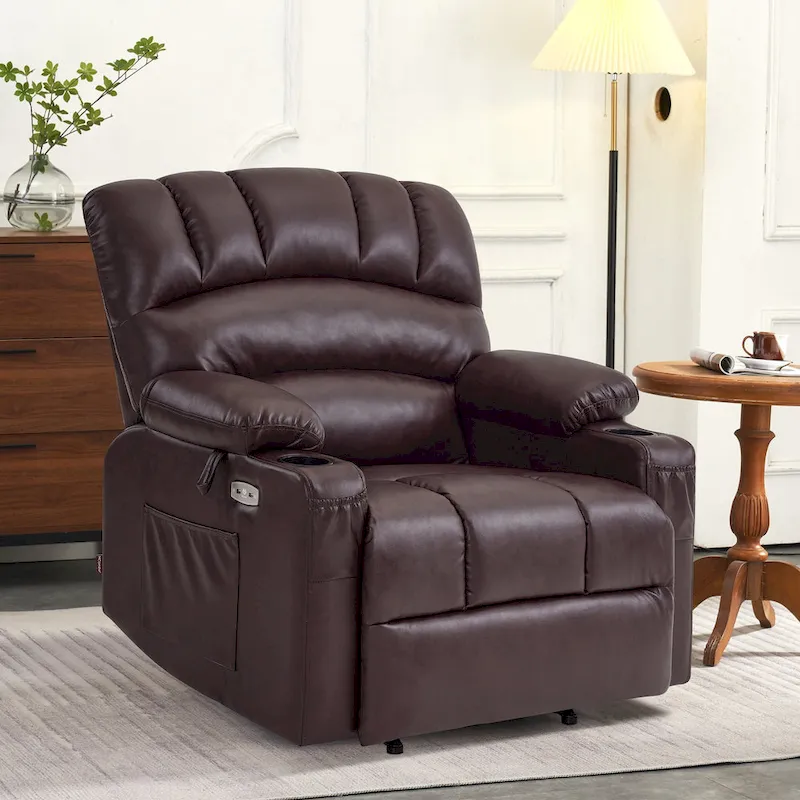 MCombo Power Lift Recliner Chair Sofa with Massage and Heat, Faux Leather R7096 (Medium-Wide)