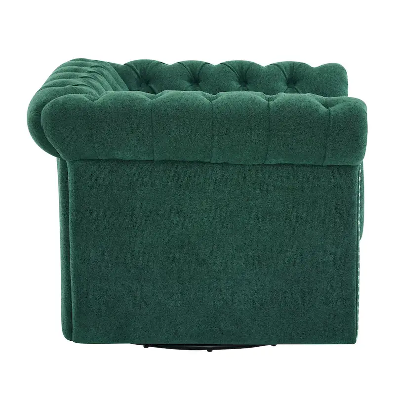 Tufted Swivel Club Chair, Dark Green / Cognac, Single Seat