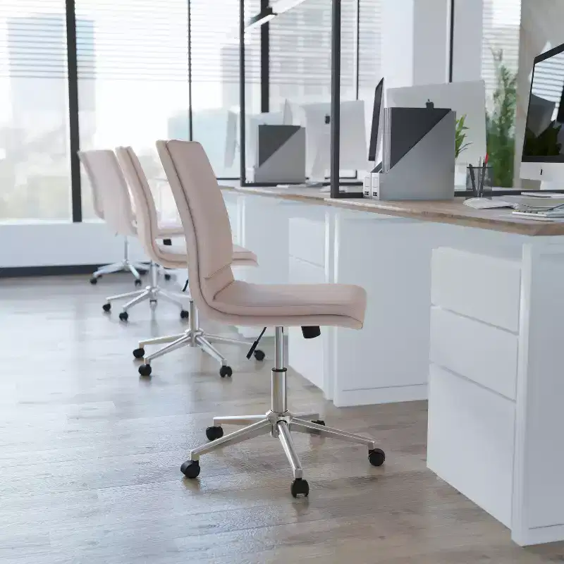Emma and Oliver Modern Faux Leather Upholstered Mid-Back Home Office Chair with 5 Star Base and Pneumatic Seat Height Adjustment