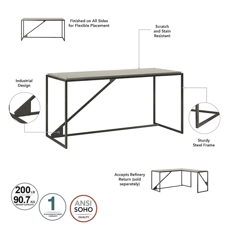 62W L Shaped Industrial Office Desk
