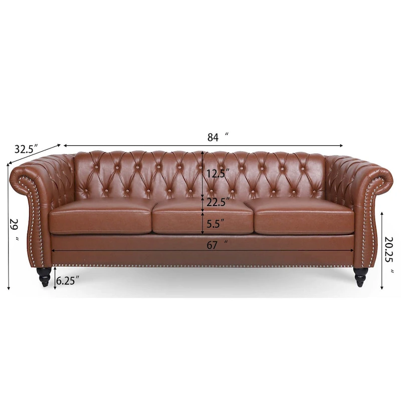 84.65 Rolled Arm Chesterfield 3 Seater Sofa
