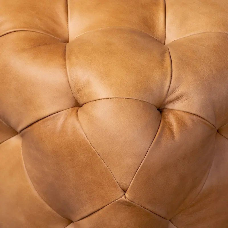 Poly & Bark Turin Ottoman in Cognac Tan with Wood Legs - Full Grain Genuine Italian Leather