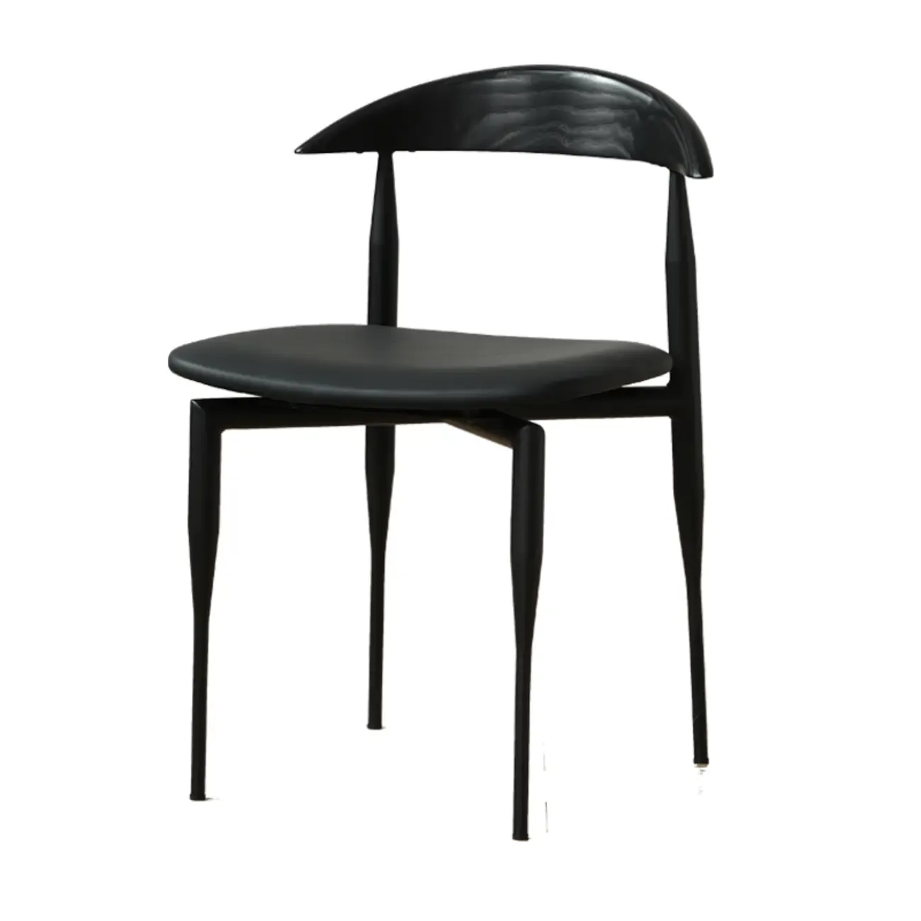 Mid-Century Modern Dining Chair with Black Leather Seat
