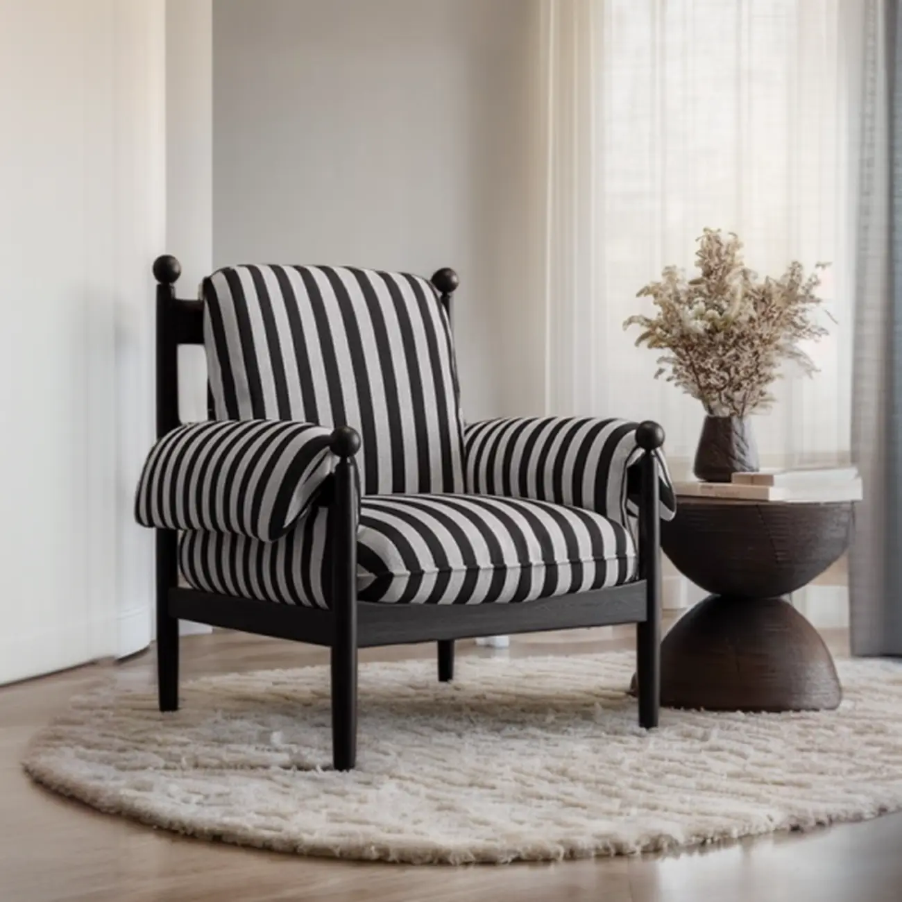 Modern Striped Accent Chair with Removable Cushion
