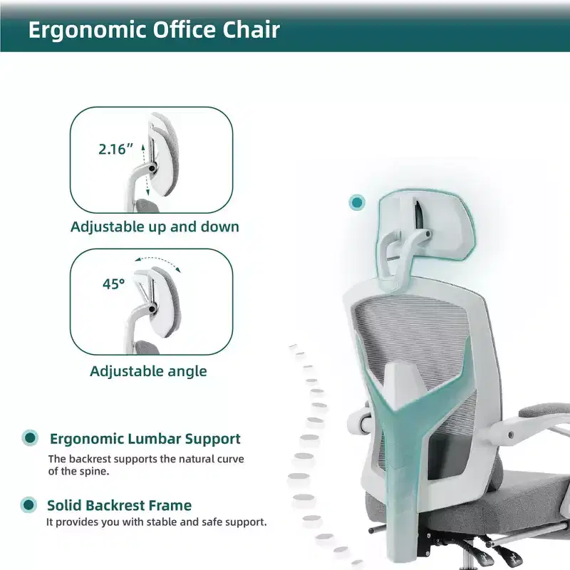Black Adjustable Swivel Office Chair with Footrest, 1-Person