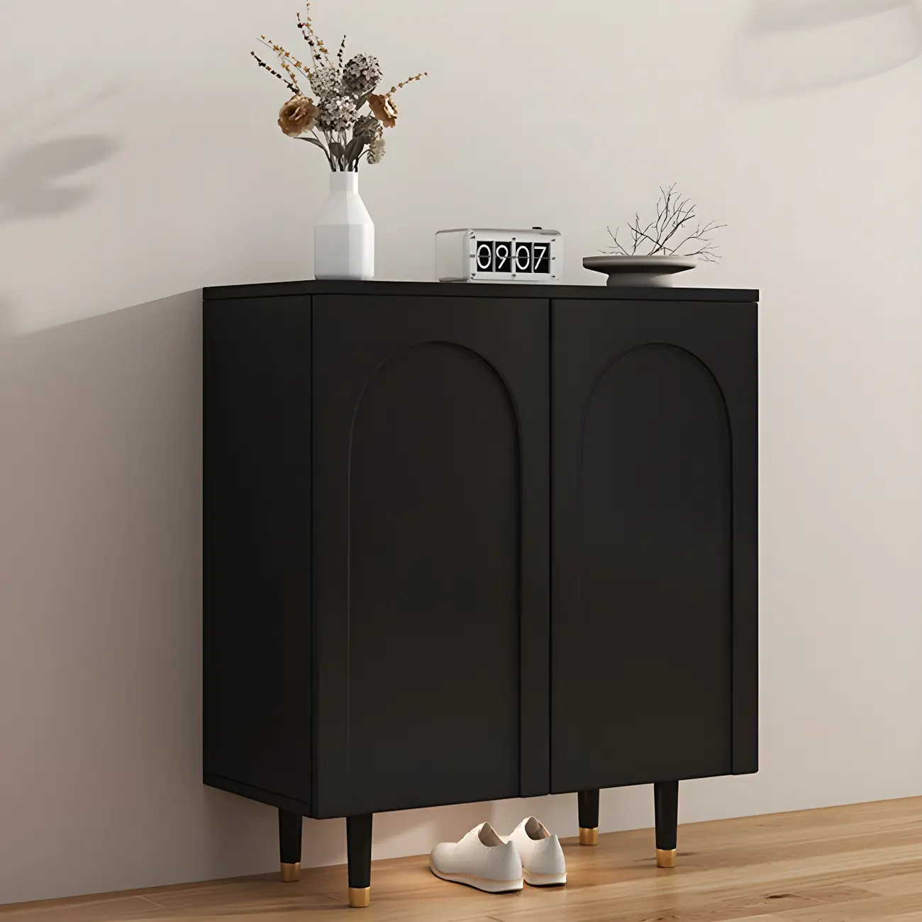 Green Wood Shoe Cabinet with Adjustable Shelves