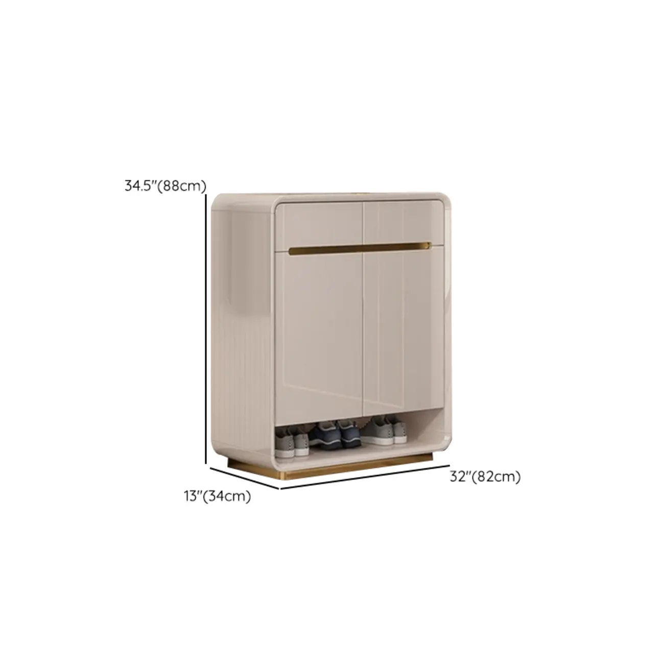 Glam Beige Solid Wood Shoe Cabinet with Display Top