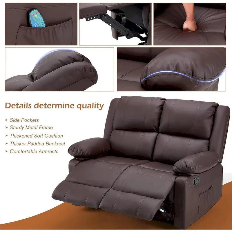 AECOJOY 2-Seater Recliner Loveseat with Heat and Massage Function