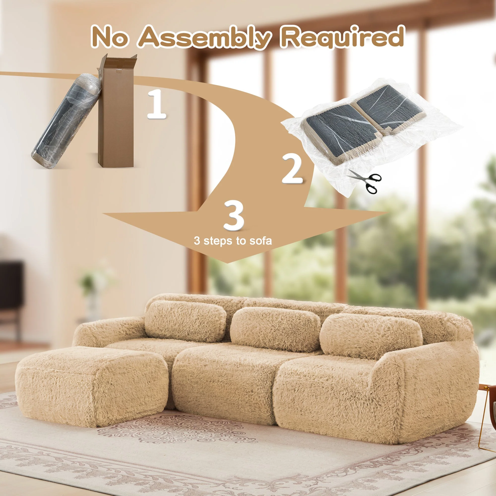 Soft And Fluffy Plush Boneless Modular Sofa with Ottoman