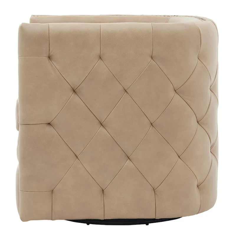 Leslie Top Grain Leather Swivel Tufted Chair