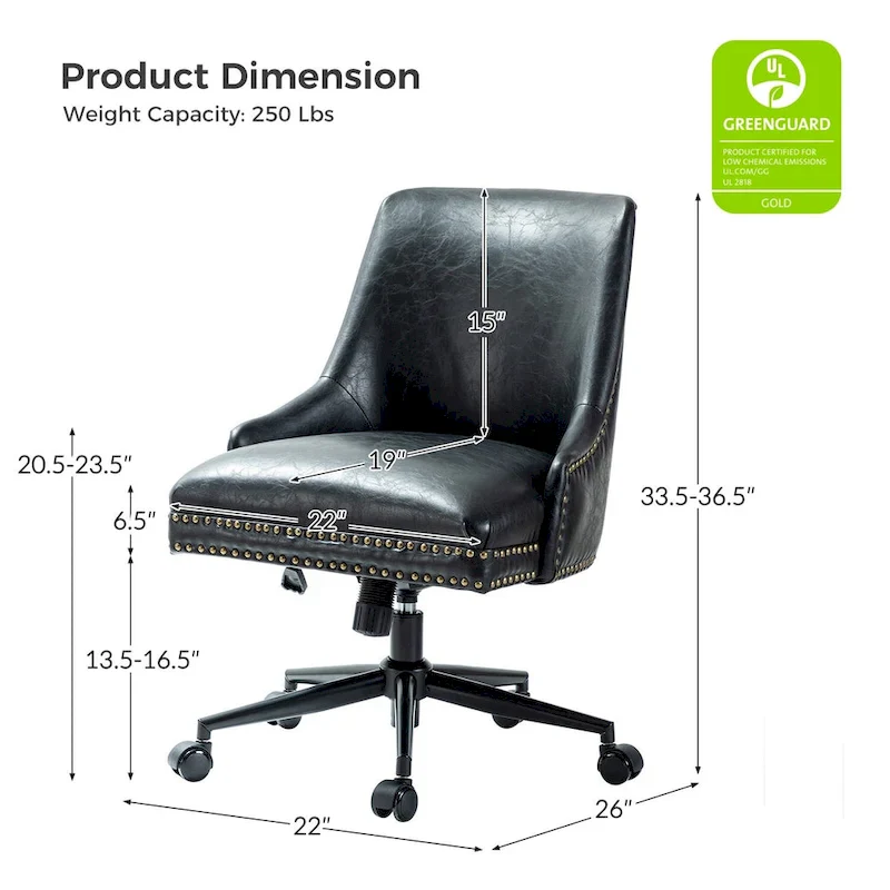 Faux Leather Swivel Office Chair - Mid-Back with Nailhead Trim - 250 lbs Capacity