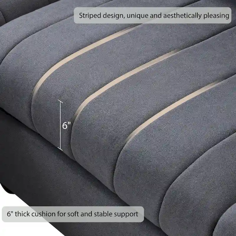 [VIDEO provided][New]89*79Modern Sectional Sofa with Vertical Stripes,2 Pillows,5-Seat Couch with Convertible Ottoman,Various C