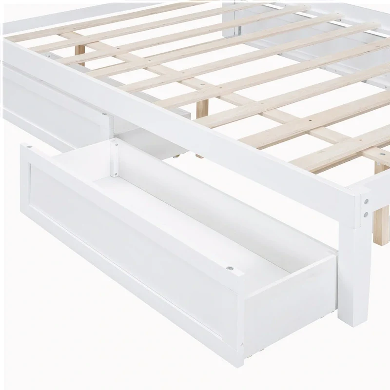 Elegant Bed Frame with Rattan Headboard and Sockets