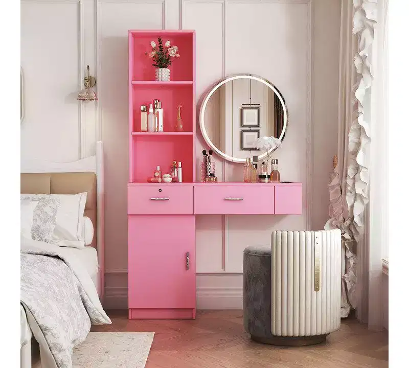 Pink Lighted Vanity Table with Mirror, for 1