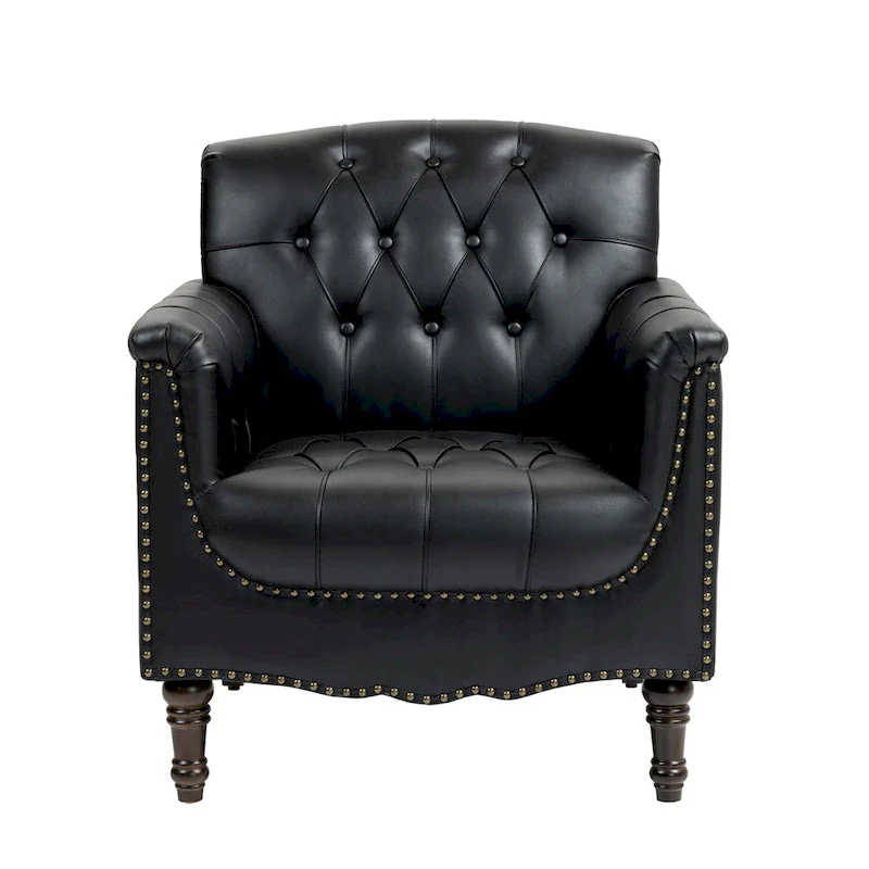 Tufted Vegan Leather Accent Chair Upholstered Armchair
