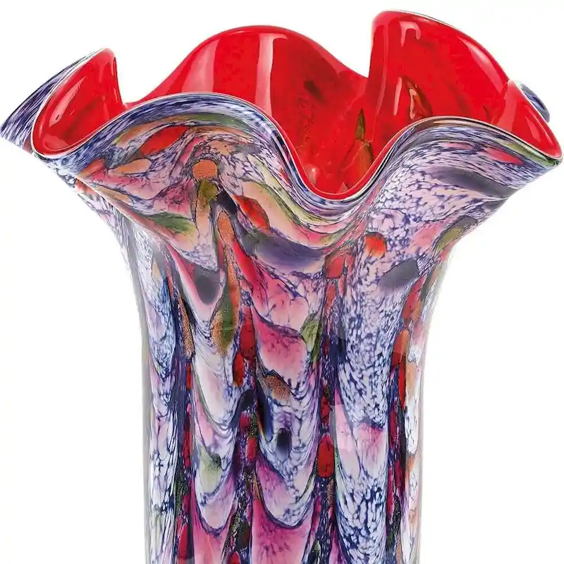 HomeRoots 17  Blue Red And White Abstract Wavy Murano Glass Table Vase