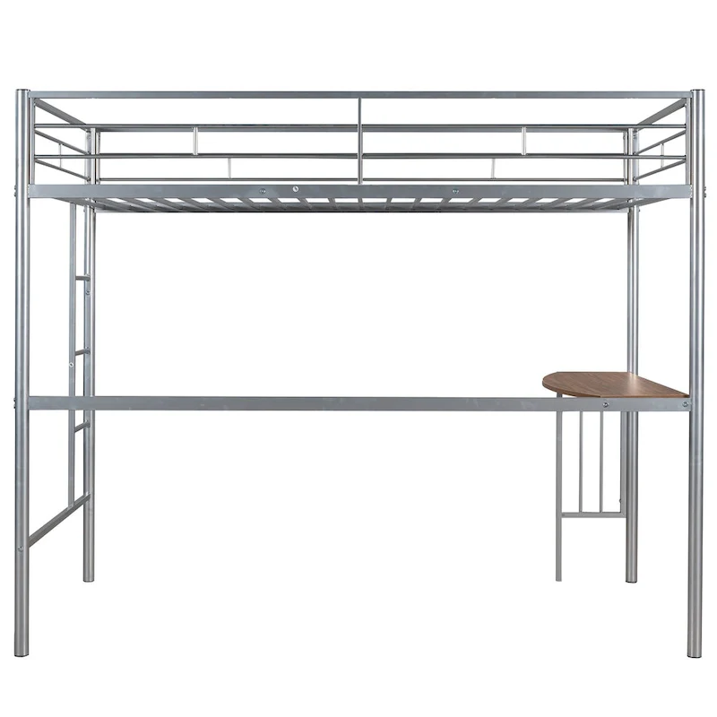 Metal Loft Bed with Desk, Ladder and Guardrails
