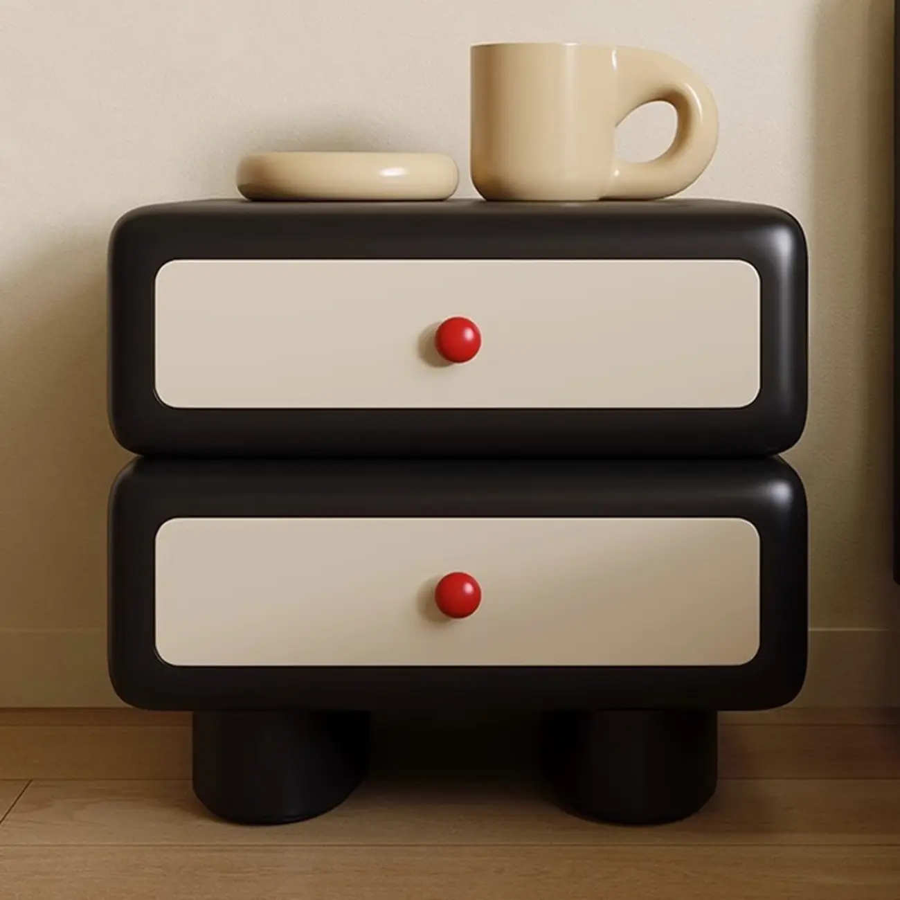 Contemporary Low Sleek Wood 2 Tiers Nightstand