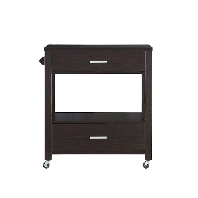 Modern 2-Drawer Caster Serving Cart with Towel Bar