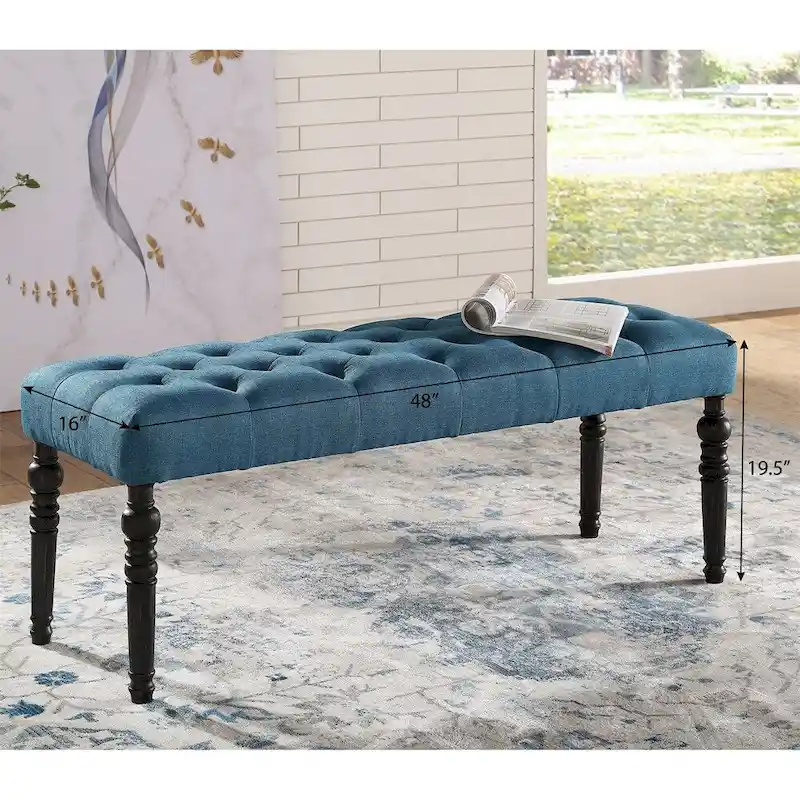 Fabric Tufted Turned Leg Dining Bench