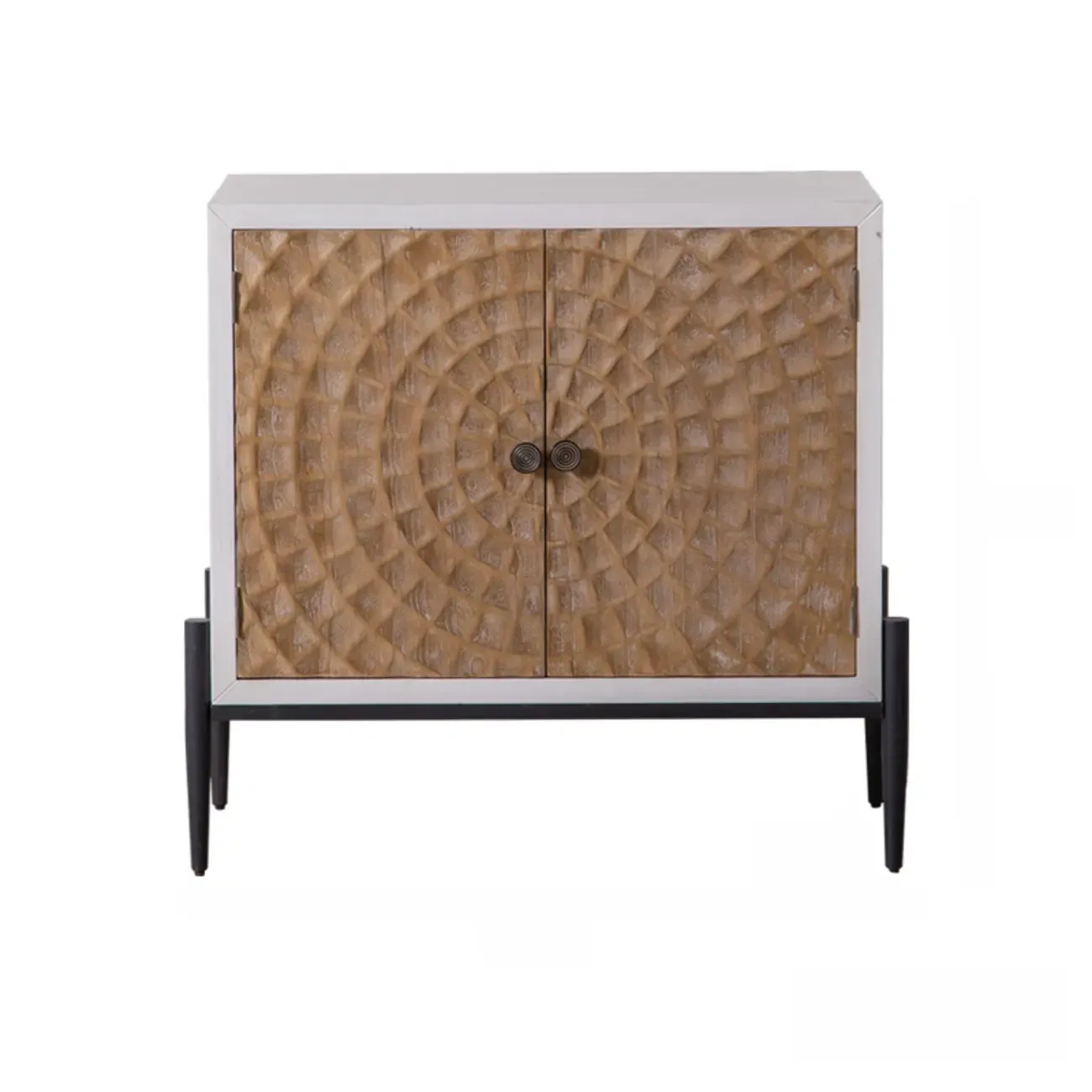 Freestanding Rustic Rectangle White Wood Iron Base Cabinet