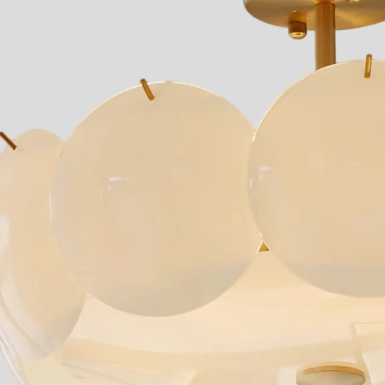 White Circle Glass Gold Semi Flush Mount Ceiling Light