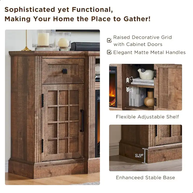 Black/Brown/White Farmhouse Electric Fireplace TV Stand, Fits 80