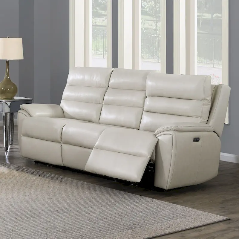 Ivory Top Grain Leather Power Sofa