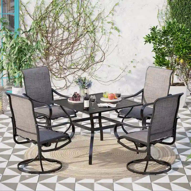 MAISONARTS 5 Piece Patio Dining Set,4 Sling Dining Swivel Chairs and 37  Square Metal Table with 1.57  Umbrella Hole