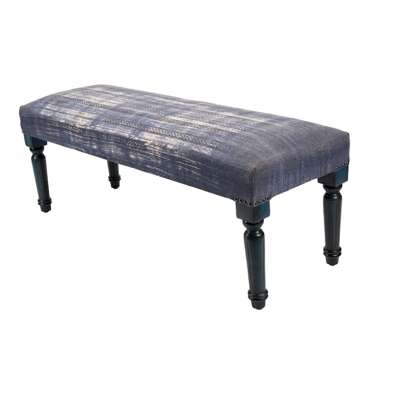 47  Antique Blue Distressed Rectangular Bench