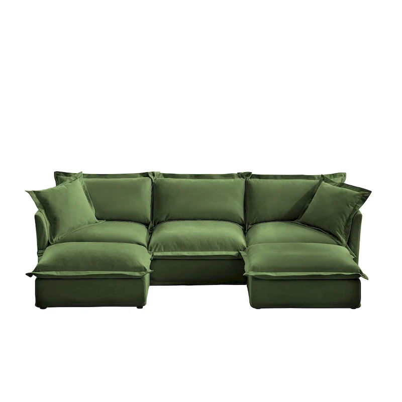120 U-Shaped Chenille Sectional Sofa with 3-Seater and French Edge Pillows & Cloud Cushions
