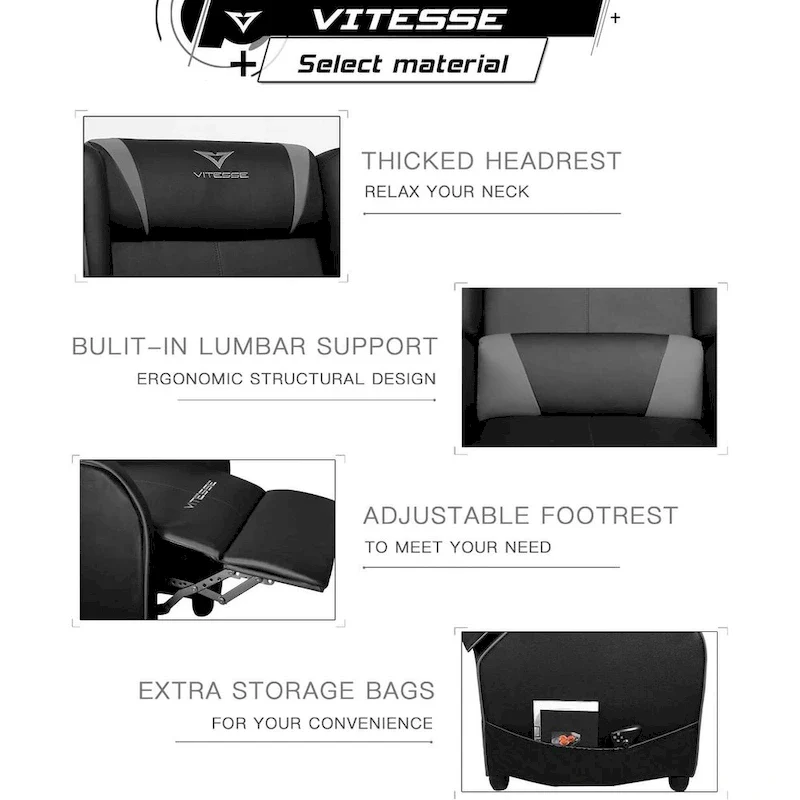 BOSSIN Gaming Recliner Chair Racing Style High Back Chair Living Room Recliners Theater Seating