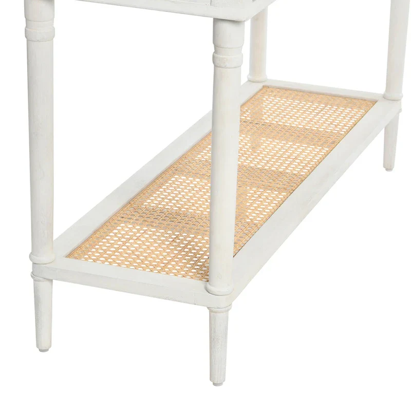 Acacia Wood Console Table with Cane Shelf