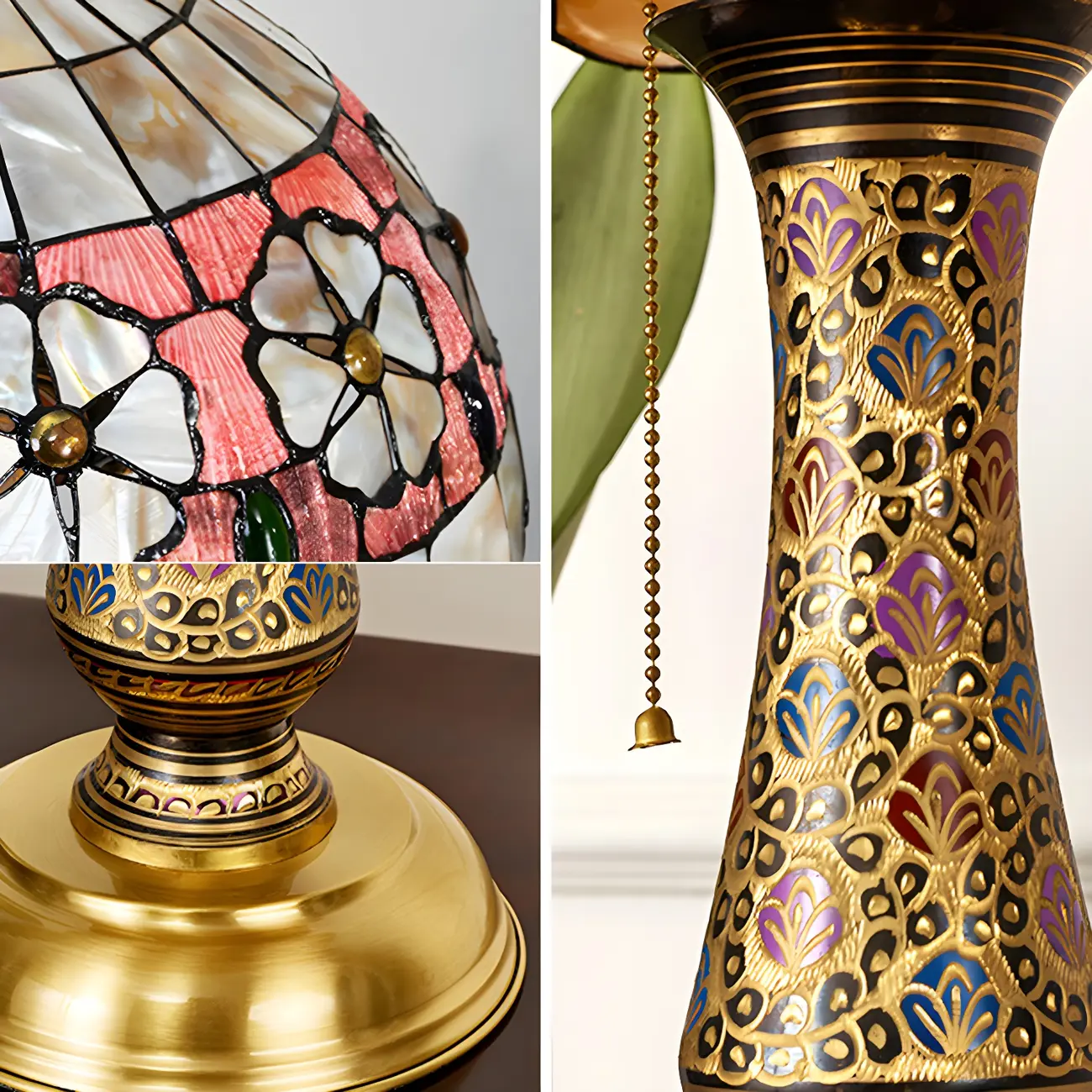 Antique Brass 2-Light Stained Glass Dome-Shape Table Lamp