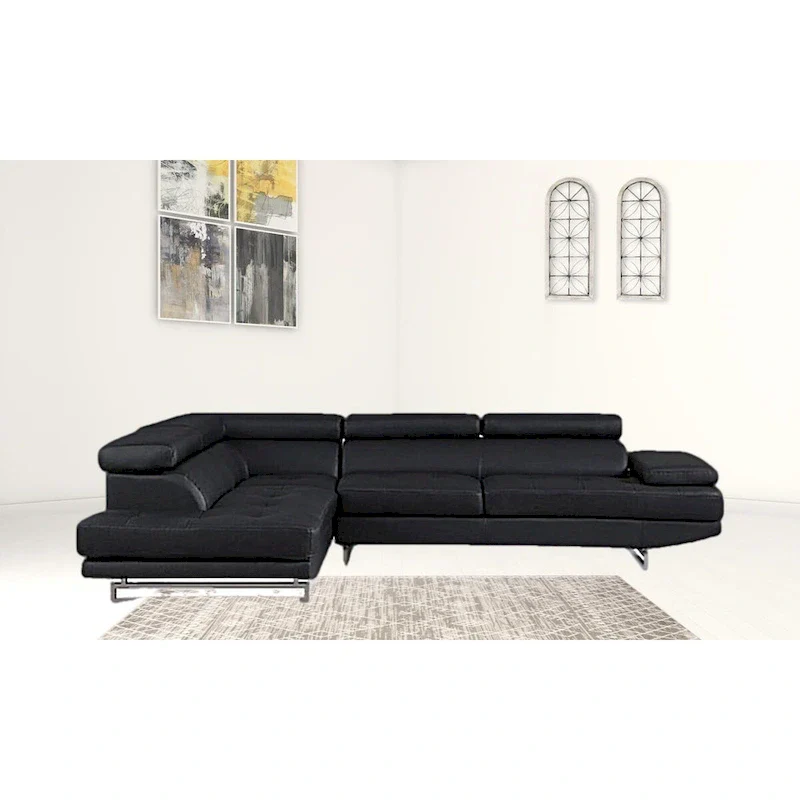 HomeRoots Black Faux Leather L Shaped Two Piece Corner Sectional - 124