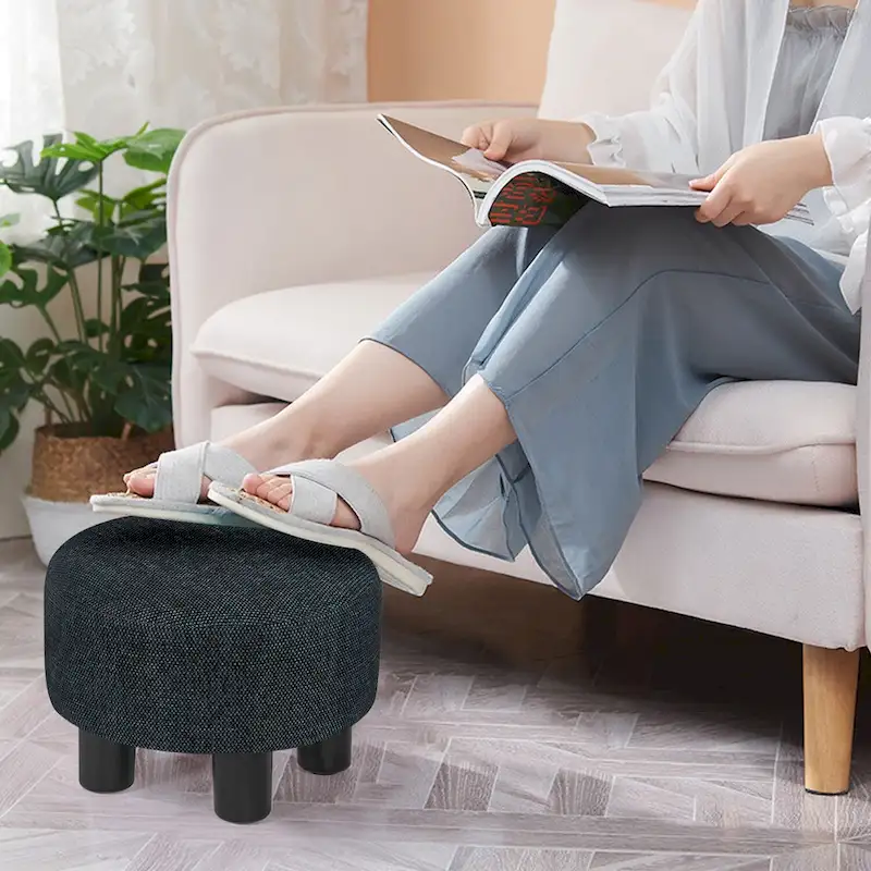 Round Ottoman Velvet Footrest Stool Modern Padded Seat Footstool