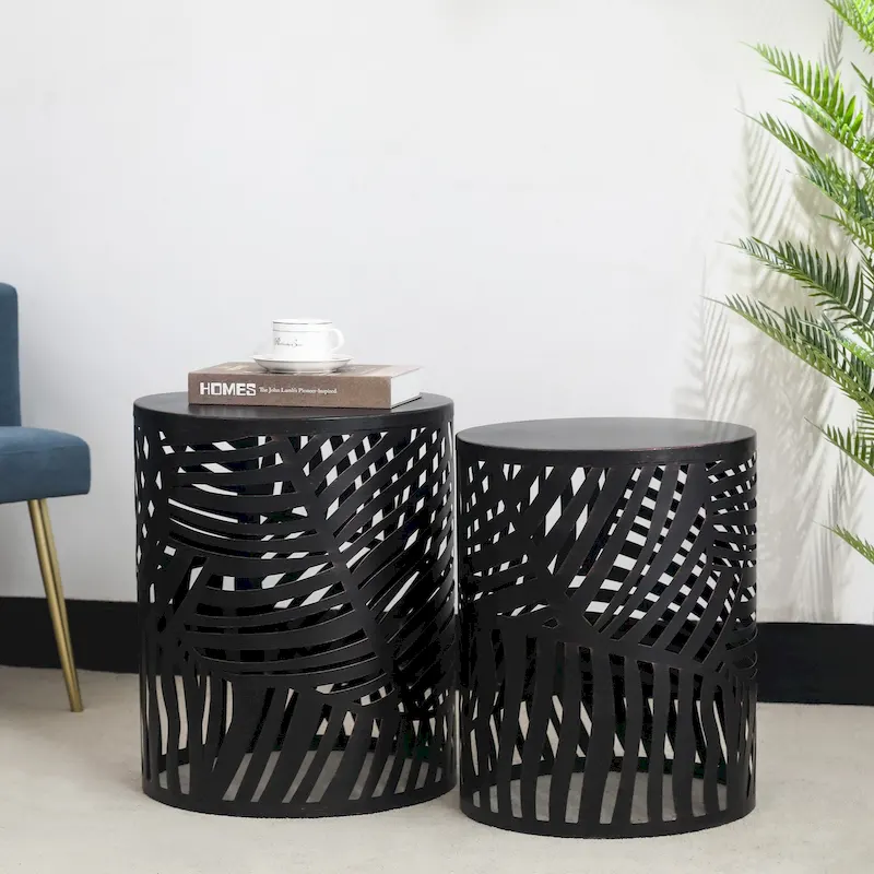 Adeco Set of 2 Round Nesting Side End Tables Set - Set of 2
