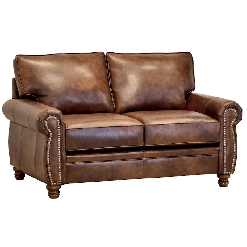 Made in USA Cabot Brown Top Grain Leather Sofa and Loveseat Set