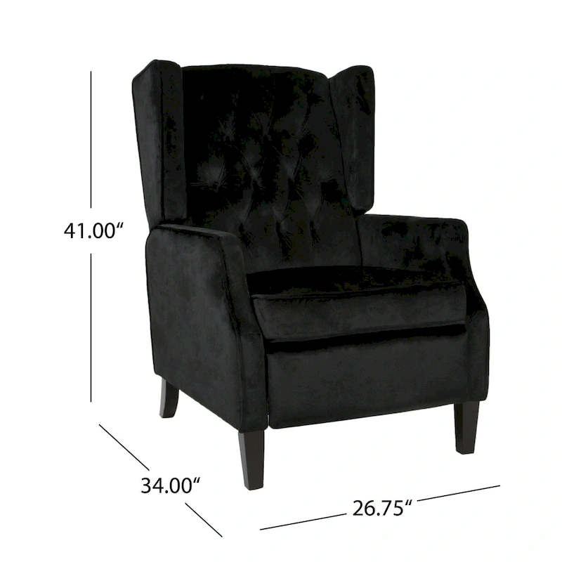 Black Velvet Mid-Century Wingback Push-Back Recliner with Footrest, Button-tufted Back