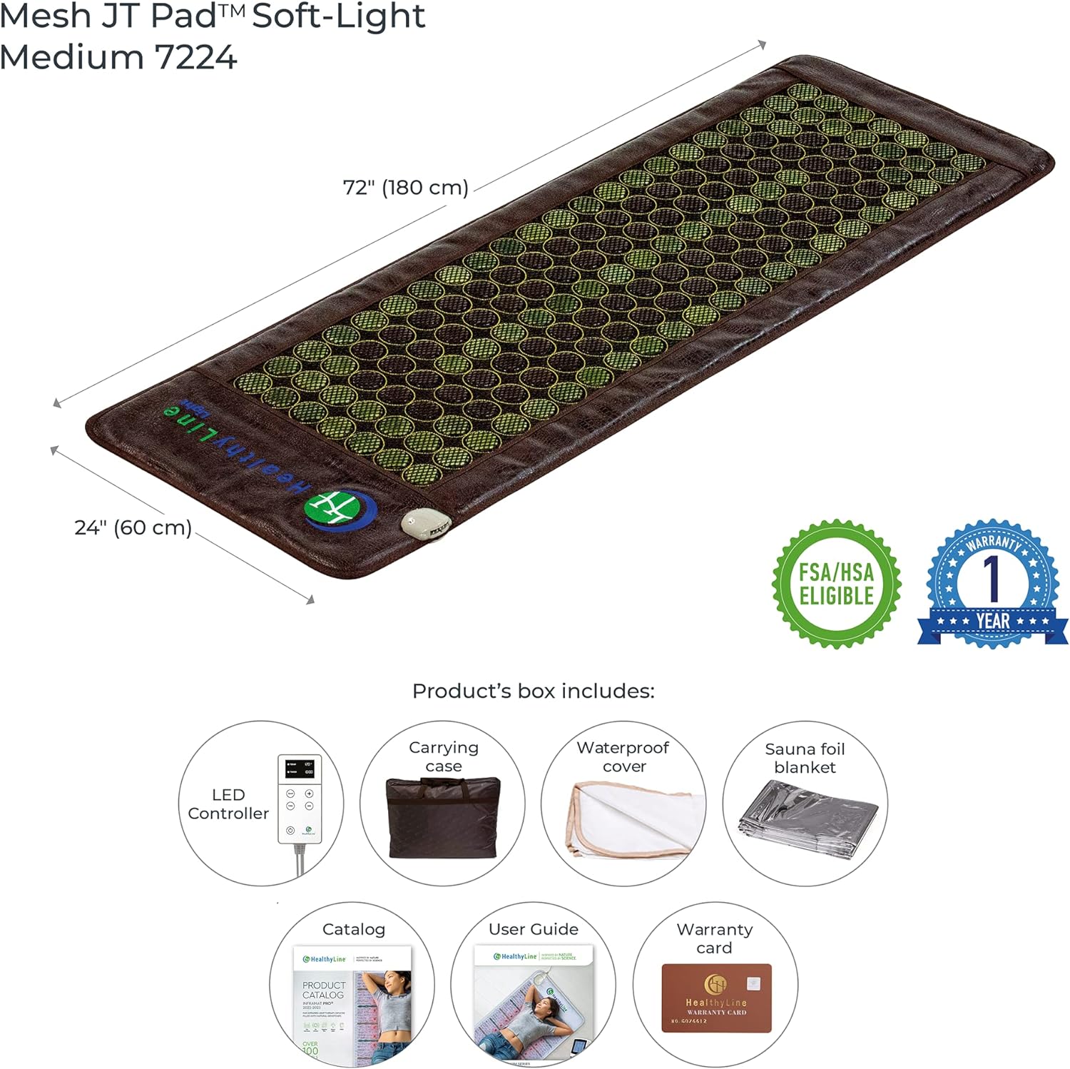 HealthyLine Far Infrared Heating Pad - Hot Stones Jade Tourmaline - Negative Ions - Mesh JT Mat Full 7224 Soft Light InfraMat Pro?