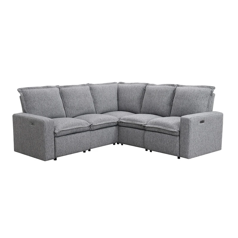 Grey Linen L-Shaped Sectional Sofa with Power Recliners & USB
