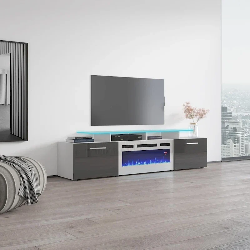 White/Gray/Black Electric Fireplace TV Stand, Fits 85