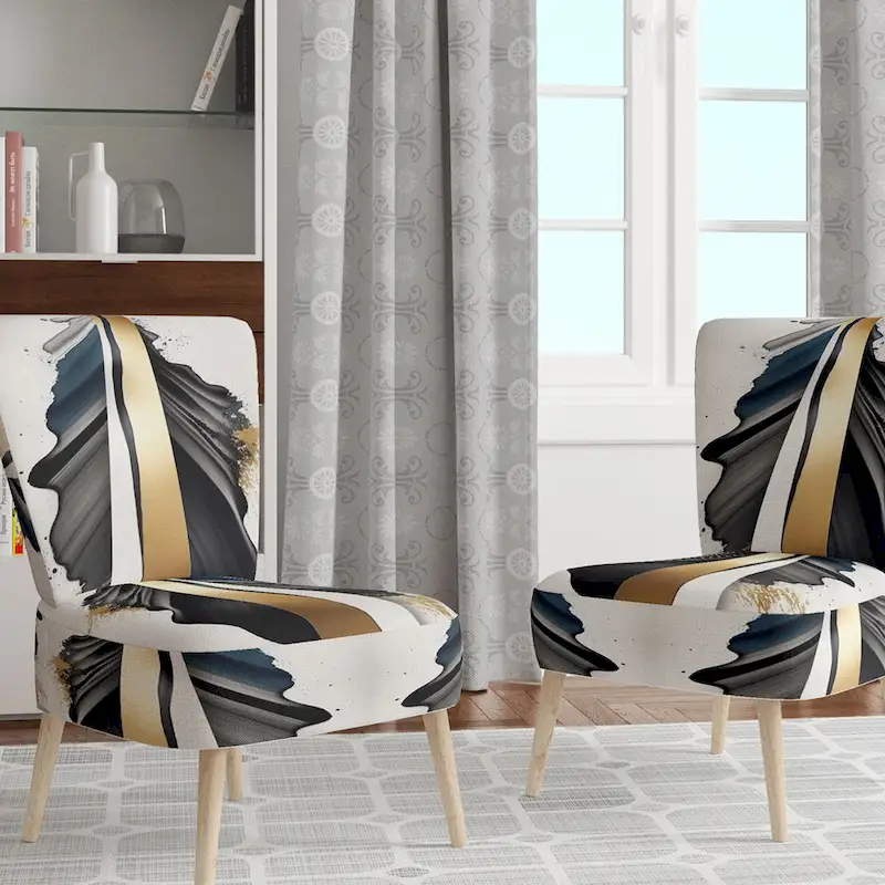 Designart  Black And Gold Cubic Expression VII  Upholstered Modern & Contemporary Accent Chair and Modern Arm Chair