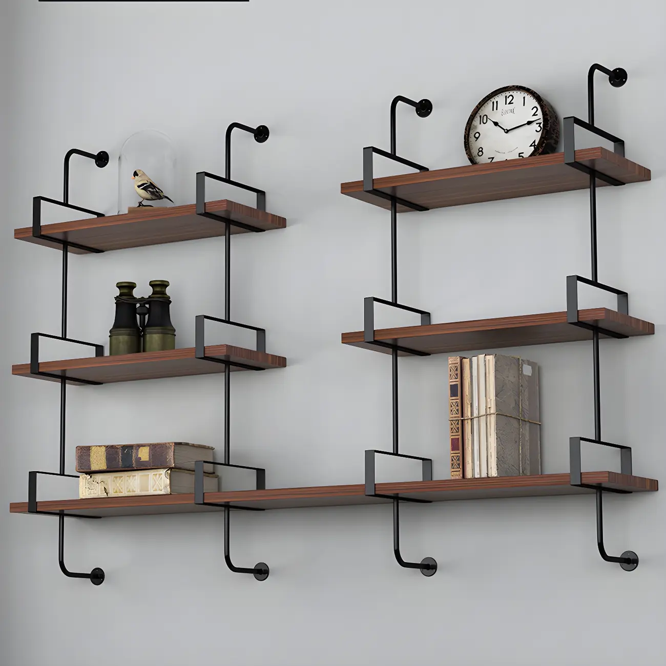 Industrial Wide 3-Tier Wooden Floating Bookcase