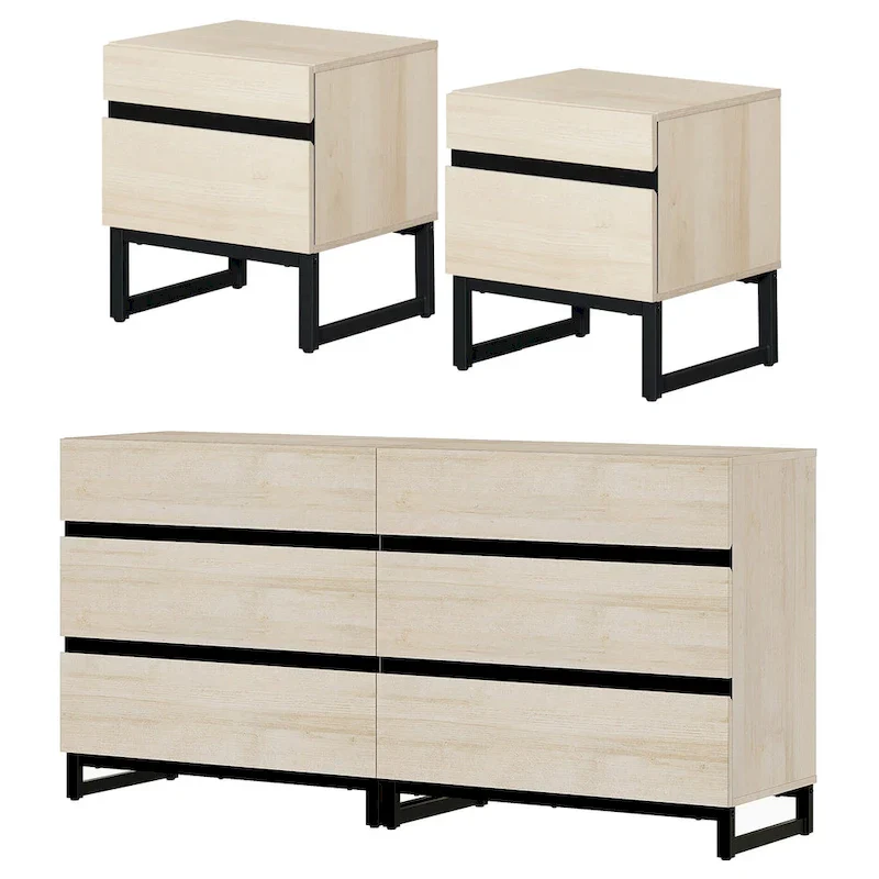 WAMPAT 3 Piece Dresser and Nightstand Sets