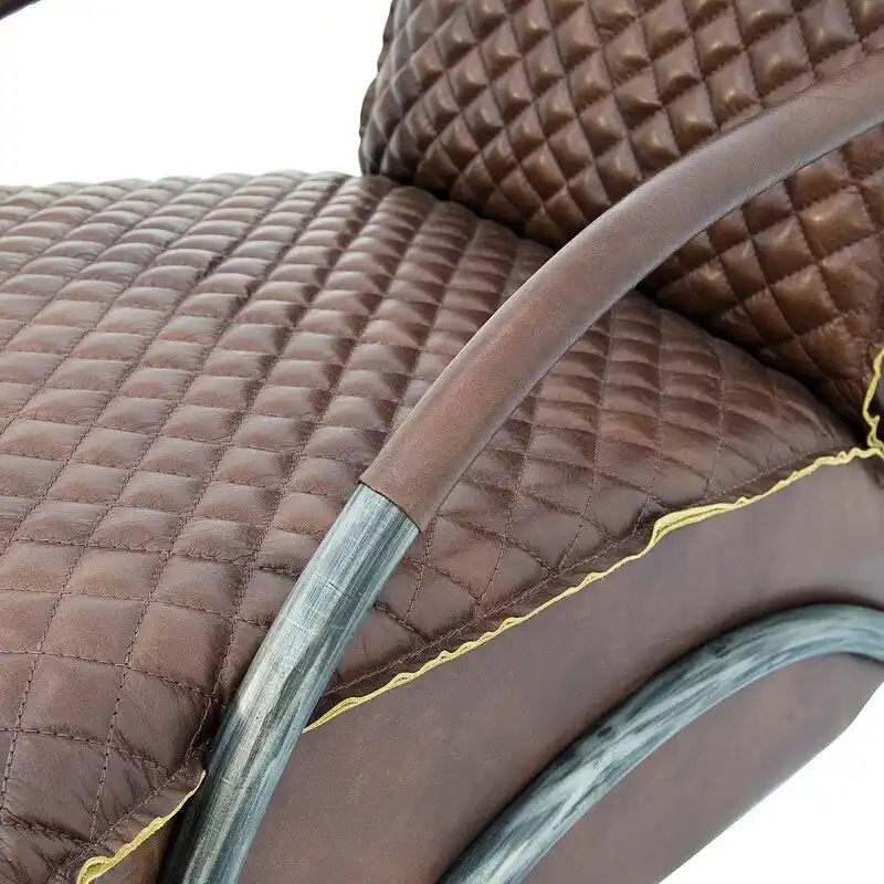 Davita Loft Brown Tufted Leather Accent Chair with Cast Iron Base