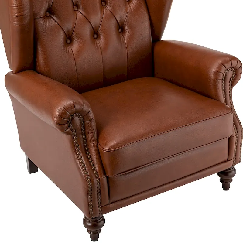 Alex Classic Wingback Leather Armchair with Nailhead Trim Set of 2 by HULALA HOME