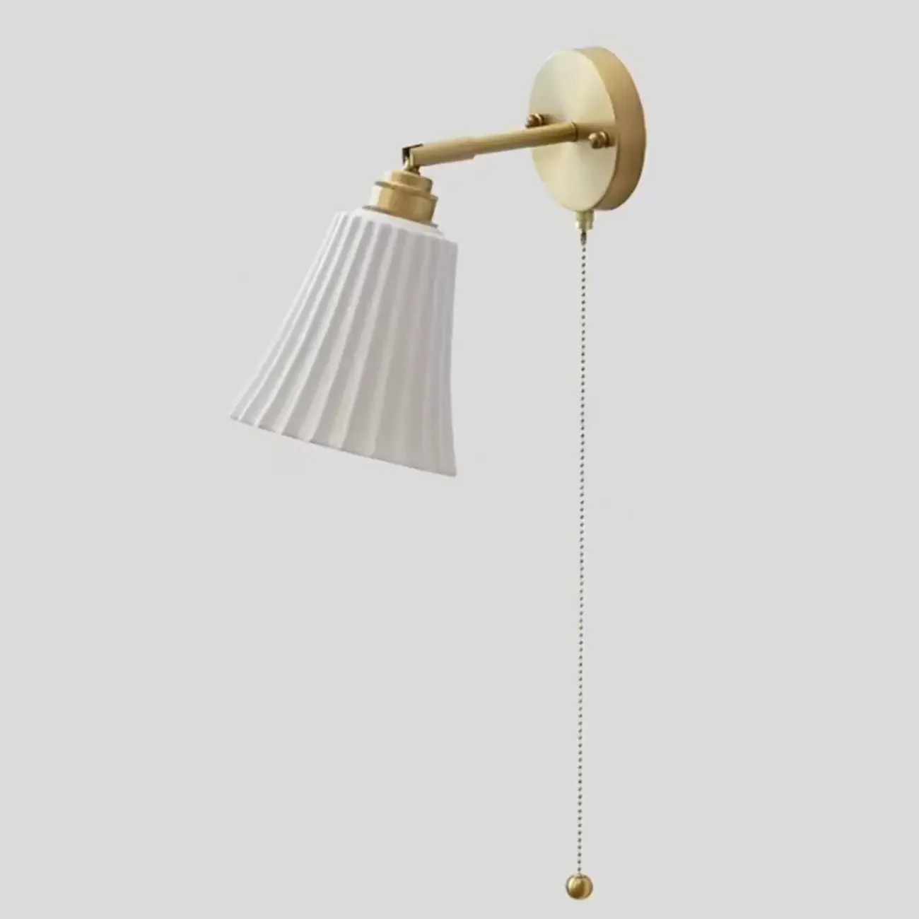 Modern White Wall Sconce with Ceramic Shade and Pull Chain