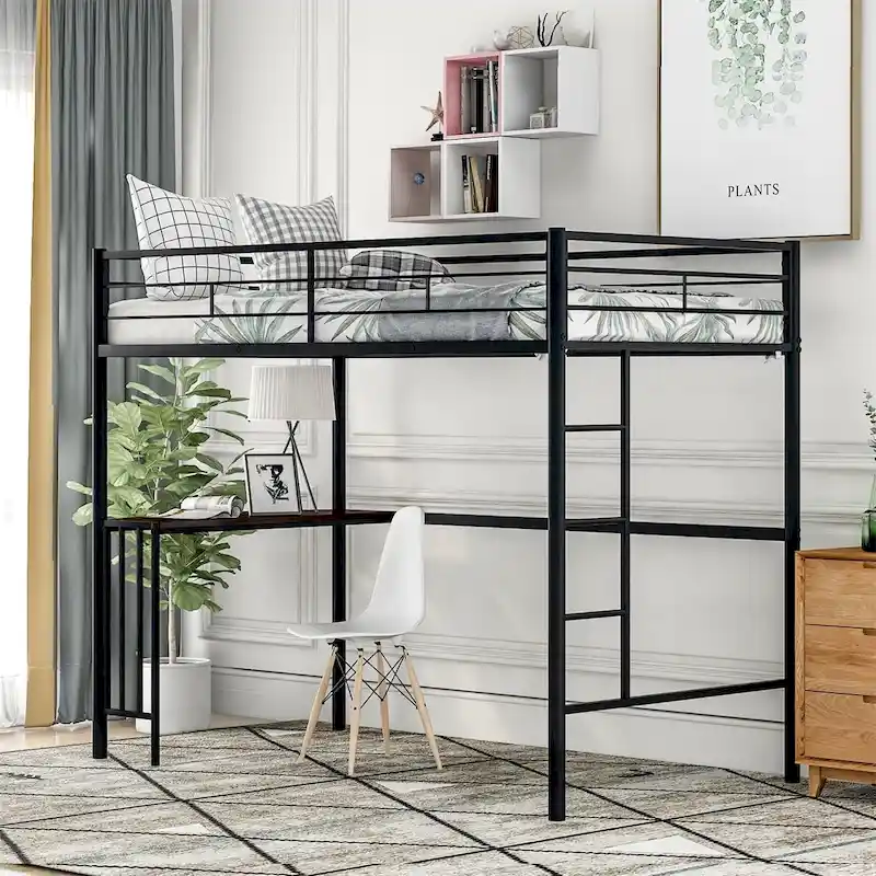 Merax Twin Metal Loft Bed with Desk, Ladder, and Guardrails