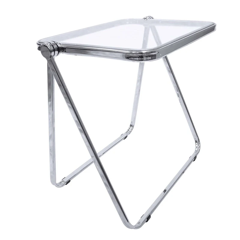 LeisureMod Lawrence Square Plastic Folding End Table with Iron Frame